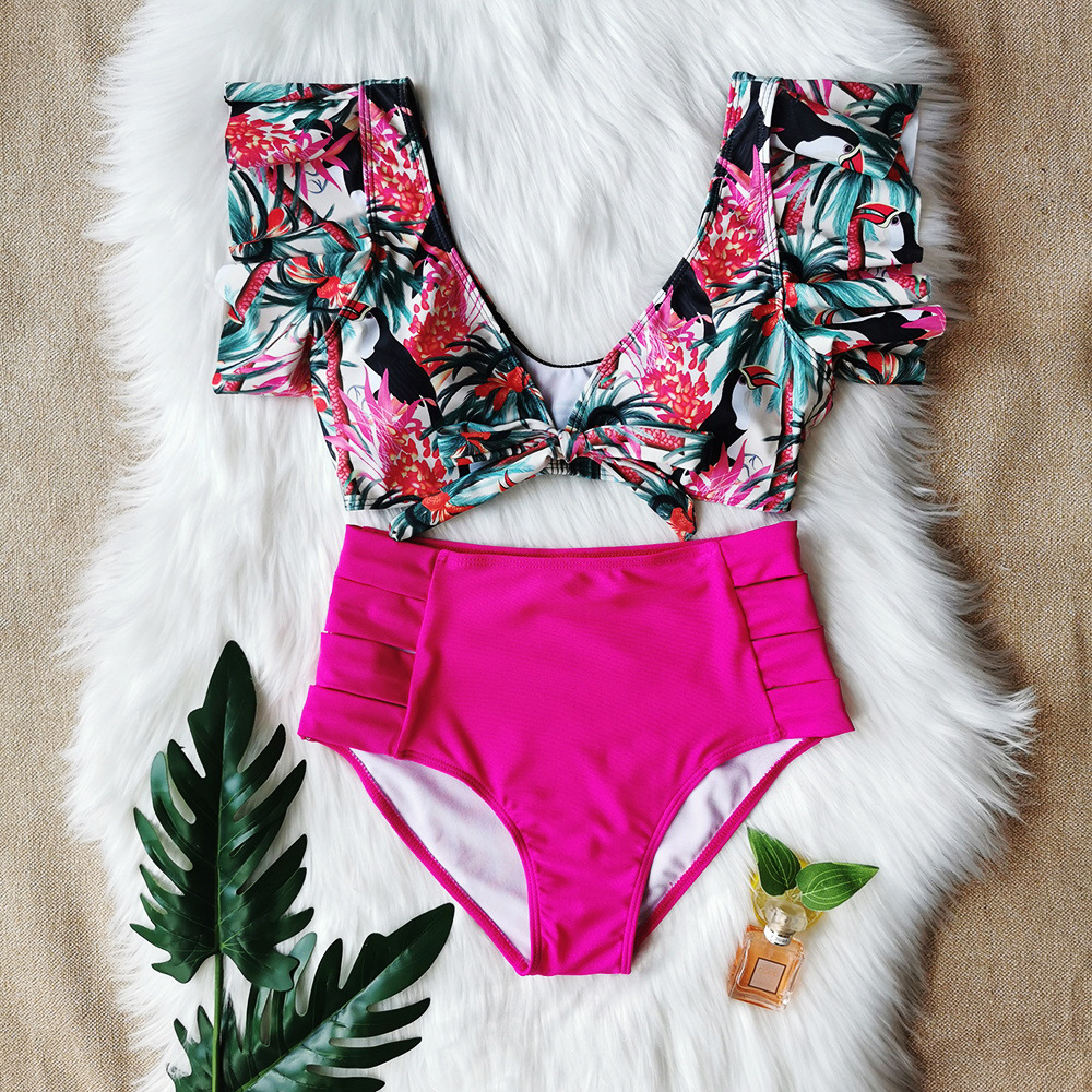 bikini2020新款荷叶边比基尼分体泳衣欧美性感高腰亚马逊外贸爆款
