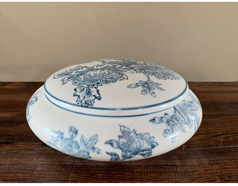 陶瓷器青花瓷胭脂盒首饰盒收纳盒古风古典中国风装饰盒摆件