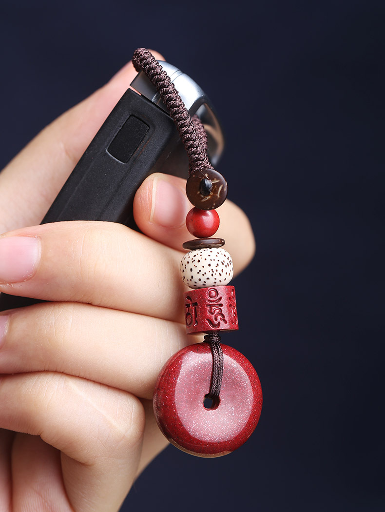 天然朱砂平安扣钥匙挂件男女包挂件个性创意汽车礼品随身钥匙扣