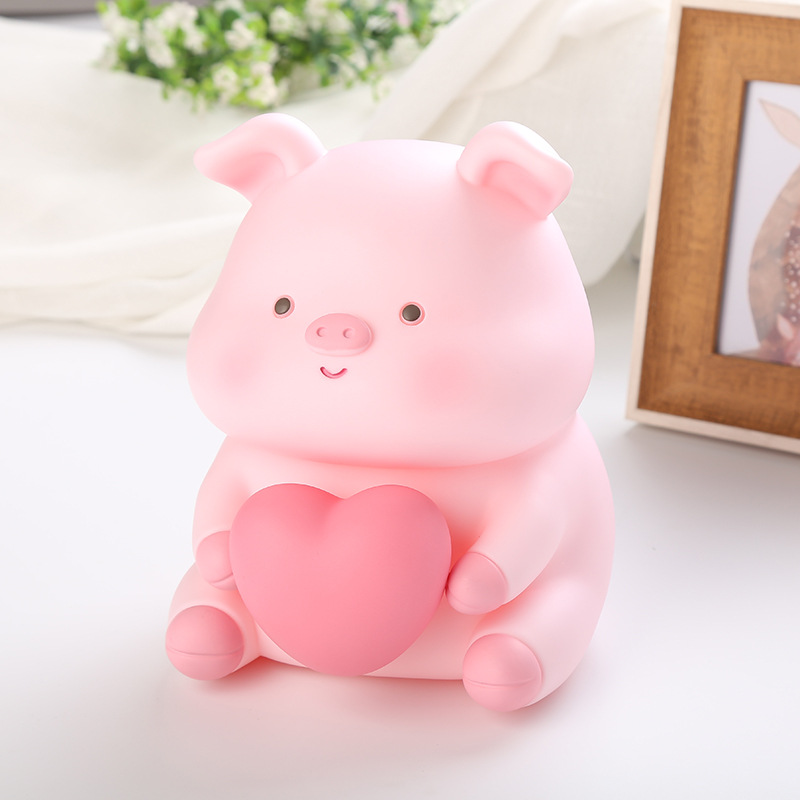 搪胶可爱摔不烂 储蓄罐存钱罐 可存取钱摆件爱心小猪学生生日礼物