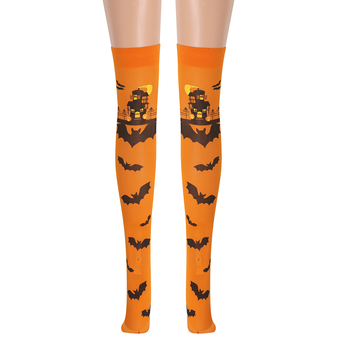 橙色黑蝙蝠万圣节袜子 化妆舞会过膝蝙蝠长筒袜万圣节丝袜