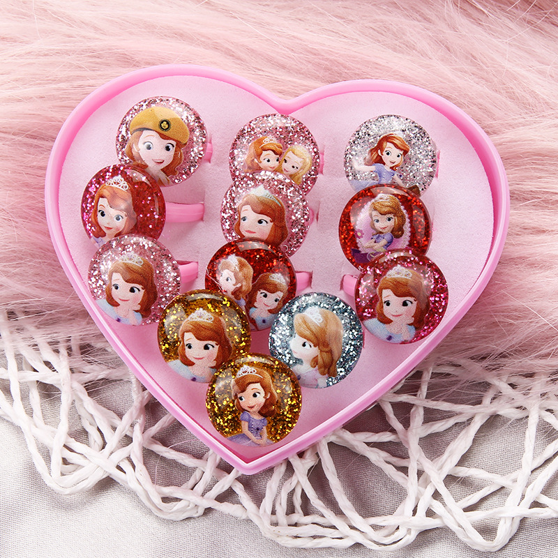 儿童戒指女卡通可爱公主开口可调节小女孩宝宝钻石玩具礼物手戒指