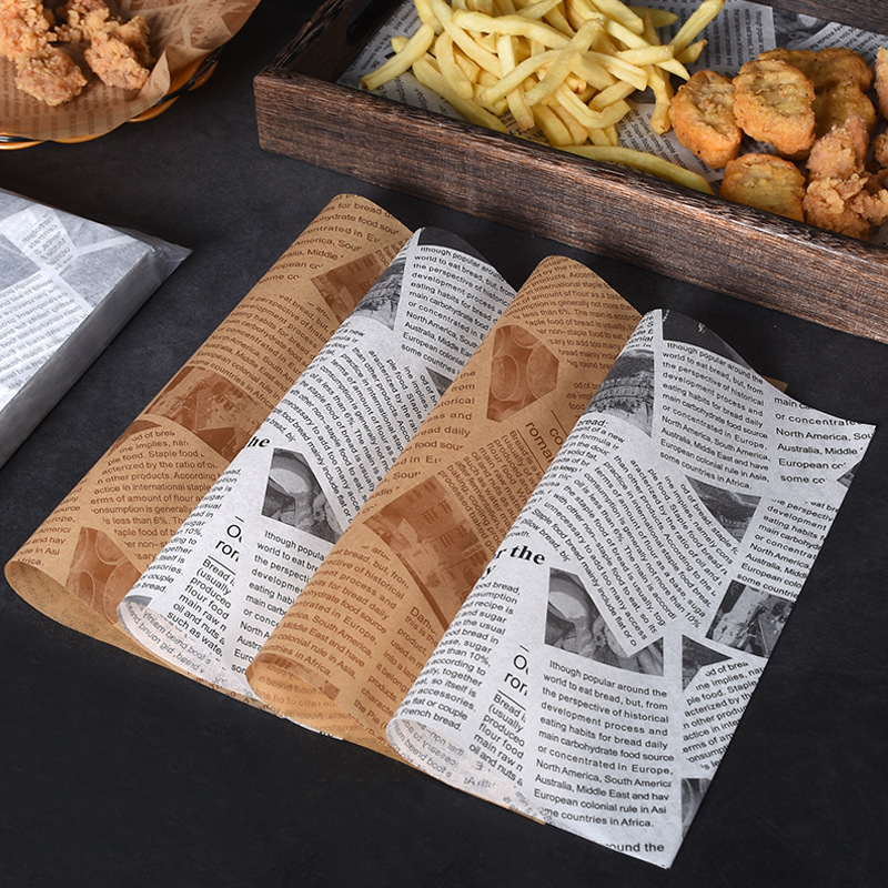 Hamburger Oiled Paper Baking Fried Chicken Oil Absorbing Anti-Oil Paper Snack Fries Packing Paper English Newspaper Tray Oil Paper