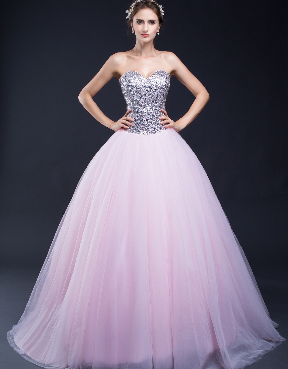 2021钻饰抹胸齐地婚纱晚礼服宴会蓬蓬裙影楼舞裙