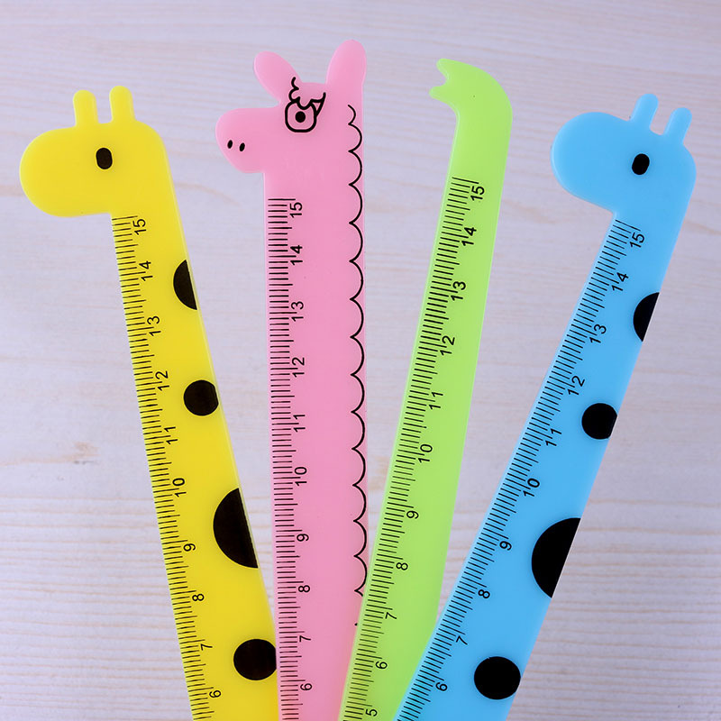 长颈鹿尺子可爱卡通塑料直尺15cm小学生用学习文具用品定制印logo