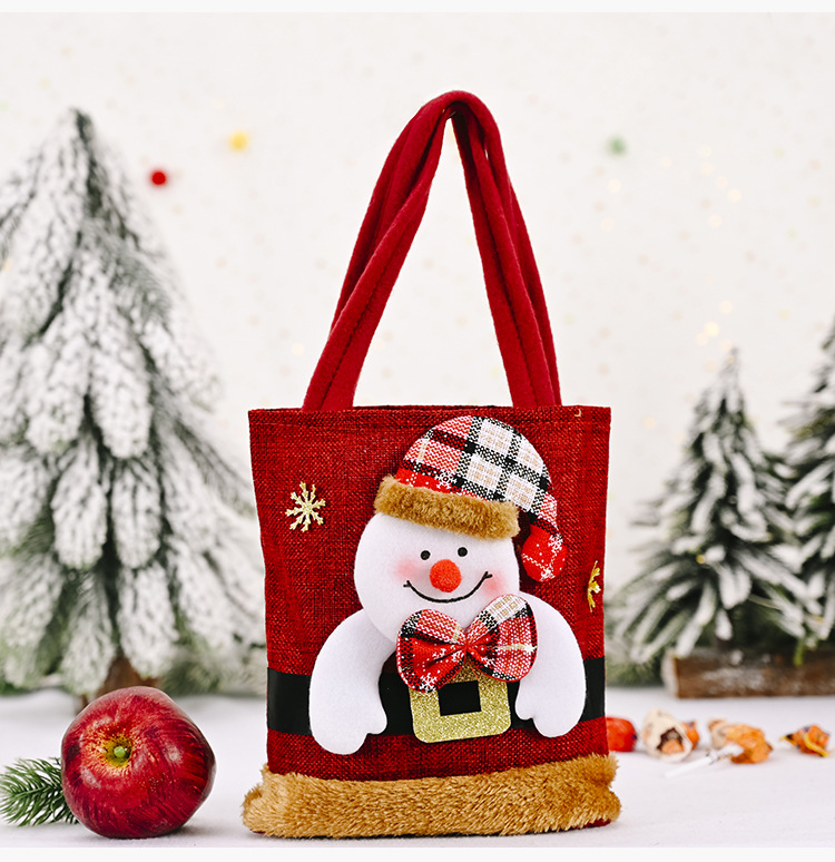 圣诞节装饰袋子 麻布绒毛边圣诞手提袋 圣诞老人礼物袋糖果袋批发
