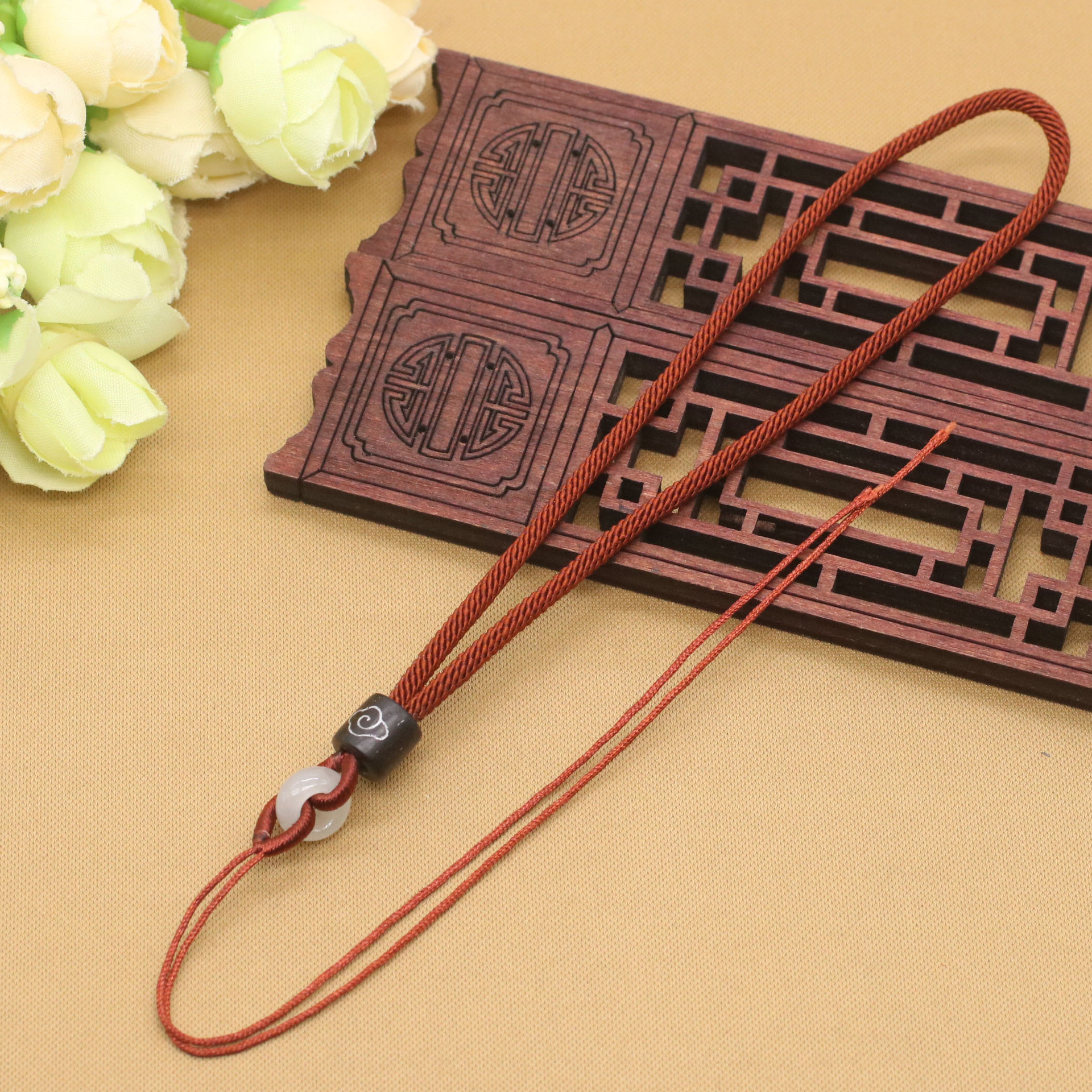 diy饰品檀木镶嵌银丝手把件挂绳项链绳编织香包文玩把玩绳子