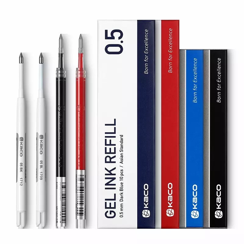 kaco亚规笔芯0.5mm 考试文具用品按动中性笔红蓝黑色替换芯 笔芯