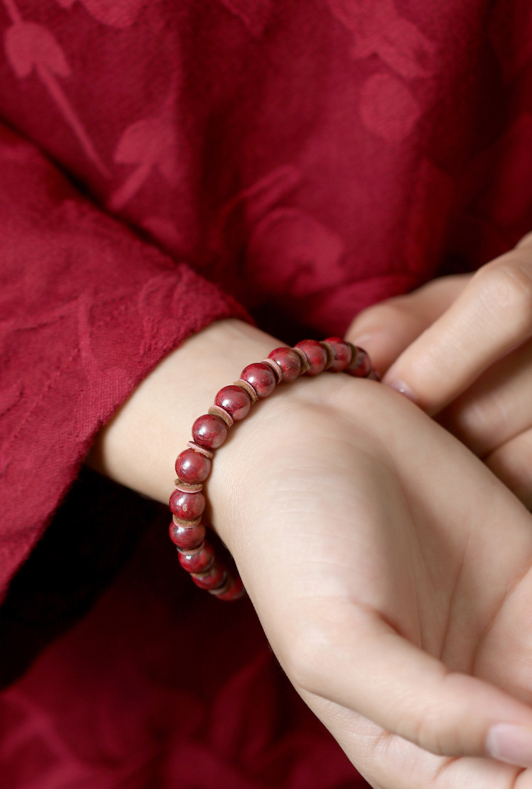 一件代发辰世朱砂原矿石手串男女本命年辰砂石圆佛珠子红手链