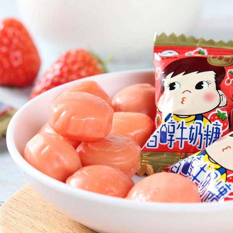 不二家香醇牛奶糖草莓味30g草莓铁罐装儿童糖果零食小吃礼物喜糖