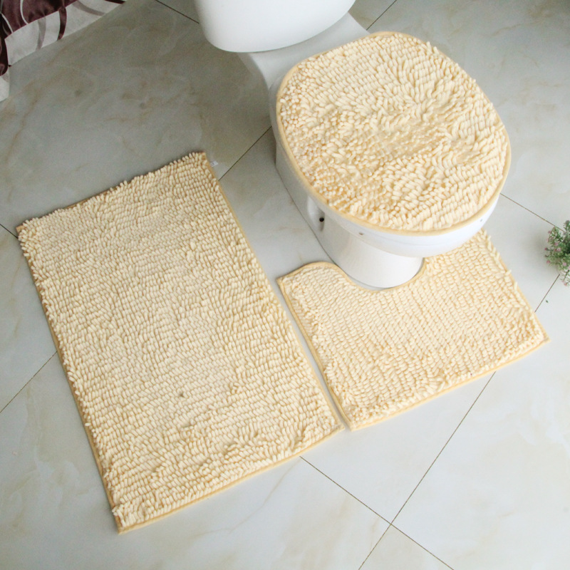 Cross-Border One Piece Dropshipping Bathroom Set Chenille Three-Piece Set Toilet Floor Mat Carpet Absorbent PVC Non-Slip Mat