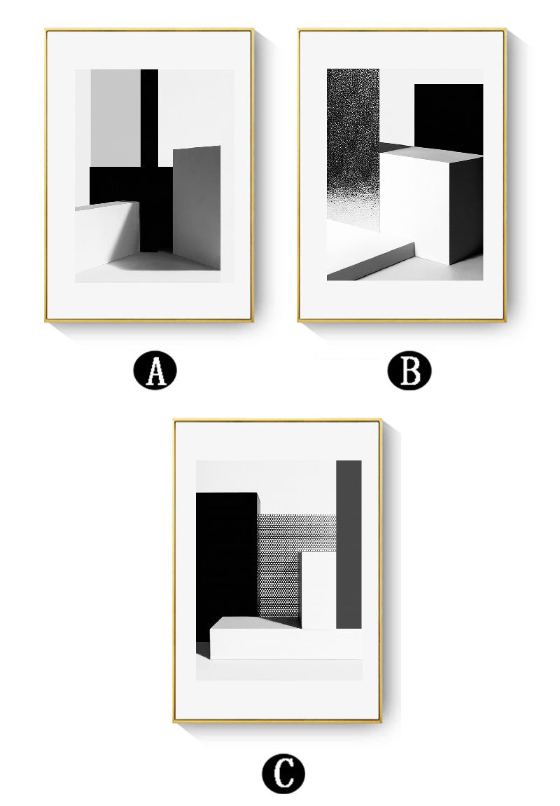 现代简约北欧黑白立体空间抽象艺术几何客厅玄关三联定制装饰画