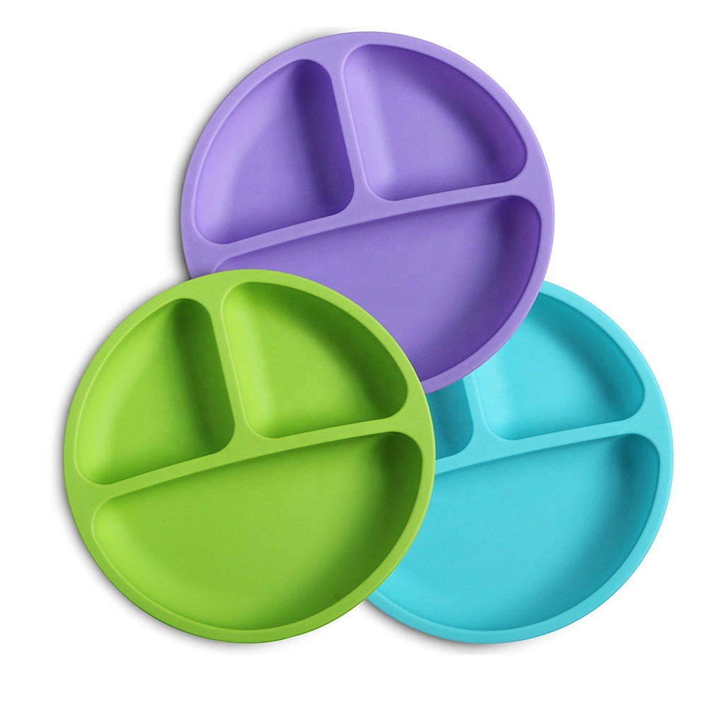 笑脸硅胶餐盘 食品级一体式强力吸盘式餐盘 创意防摔防烫儿童饭碗