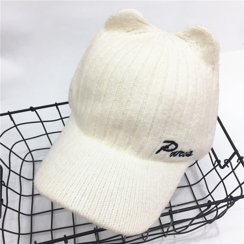 帽子女韩版秋冬新款耳朵针织棒球帽鸭舌帽户外休闲保暖帽潮