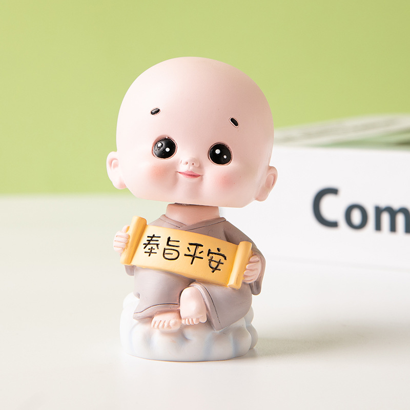 车载树脂萌乐小和尚弹簧公仔 创意礼品汽车 家居摆件定制
