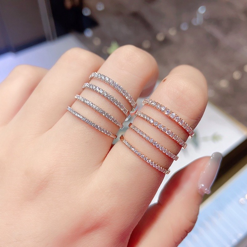 18k金钻石排戒小清新戒指 au750金钻石戒指现货时尚真钻戒指