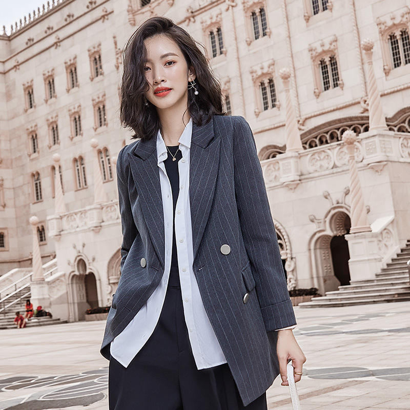 黑色条纹小西装外套女秋季设计感小众英伦风高级感休闲西服上衣潮