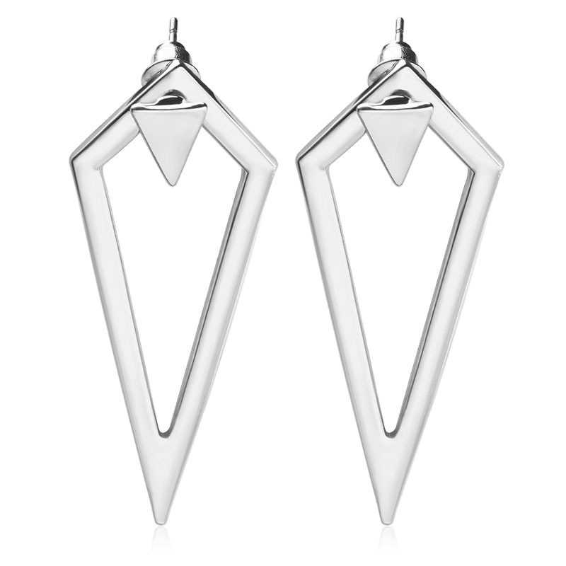新款欧美风格饰品夸张尖角大小三角形耳钉 防过敏后挂式几何耳饰