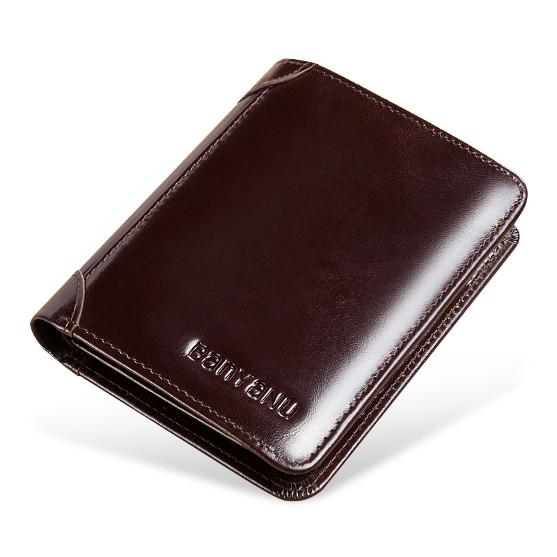 Guangzhou Banyanu Leather Factory Men's Wallet Leather Ultra-Thin Anti-Theft Swiping Vertical Card Holder Men's Short Wallet