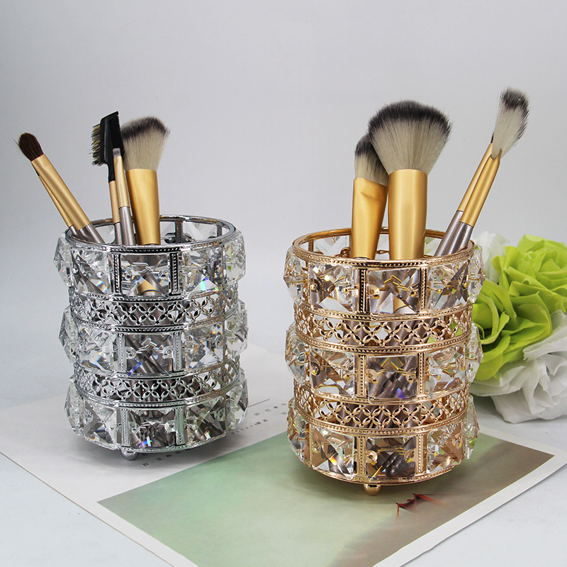 Classic European Crystal Pen Holder Makeup Brush Storage Bucket Eyebrow Pencil Nail Comb Finishing Cosmetics Storage Box