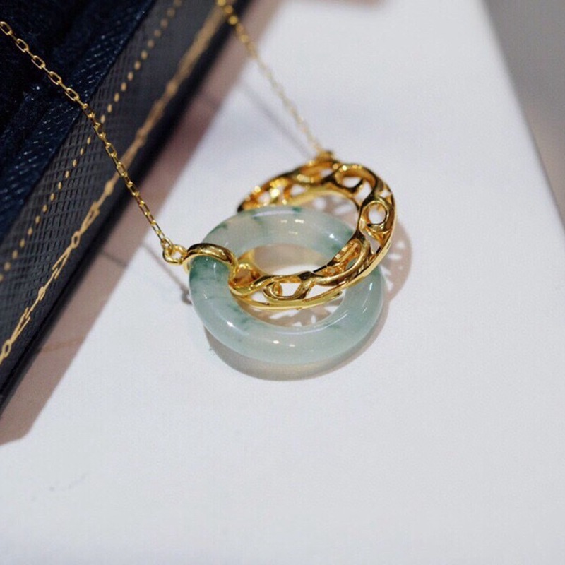 18k金镶翡翠项链纯au750环环相扣吊坠18k金项链 k金颈饰送礼