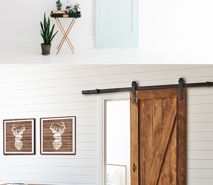 现货批发美式谷仓门五金移门轨道滑轮吊轮滑轨黑色磨砂碳钢轨道