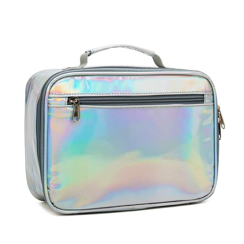 时尚新款手提保温包银色镭射幻彩pu保温保冷冰包创意带饭午餐袋