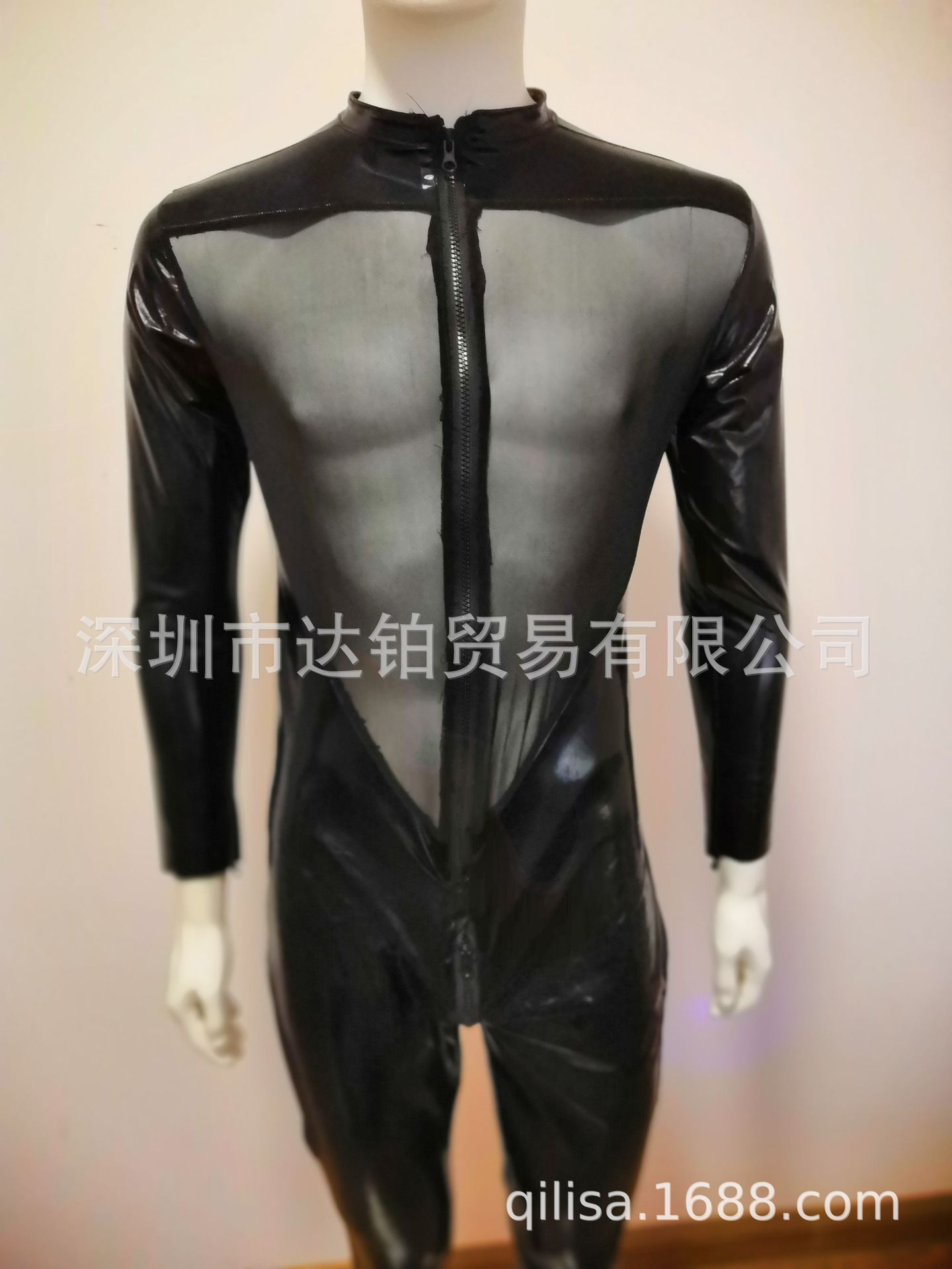 男士情趣内衣男士仿皮透视连体紧身衣诱惑装性感荷尔蒙演出表演服