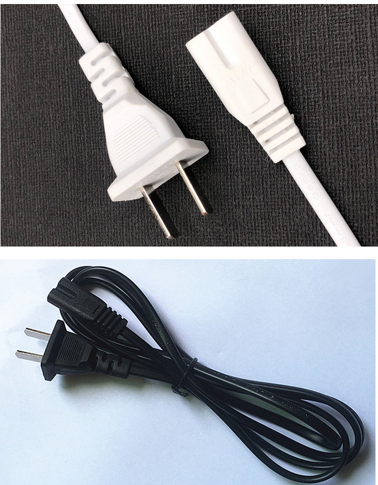 八字尾电源线 打印机国标八字型两孔 2孔电源连接线1.5米黑色白色-阿