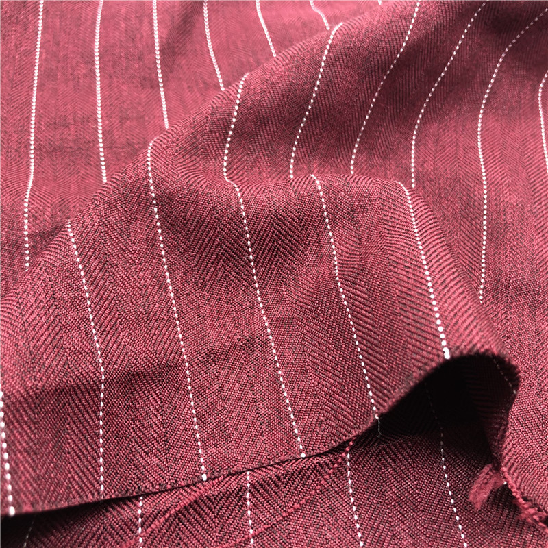 双色化纤鱼骨斜纹提花条子布 休闲职业服装西服裤子套装涤麻面料