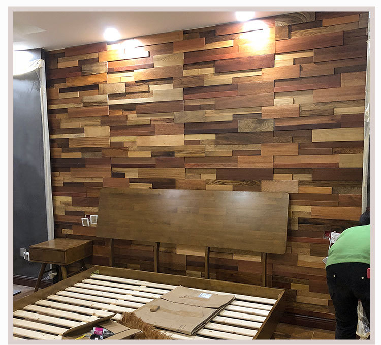 原木木质木头木条老船木实木马赛克电视背景墙影视电视墙