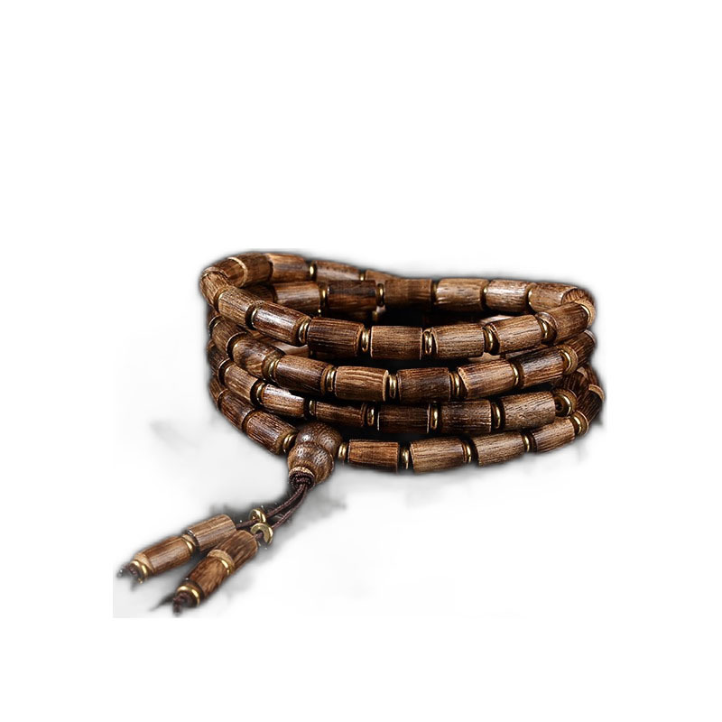 Indonesia Kalimantan Barrel Beads Melon Seed Beads Old Materials Agarwood Bracelet 68 Men and Women Buddha Beads Bracelet Mx010