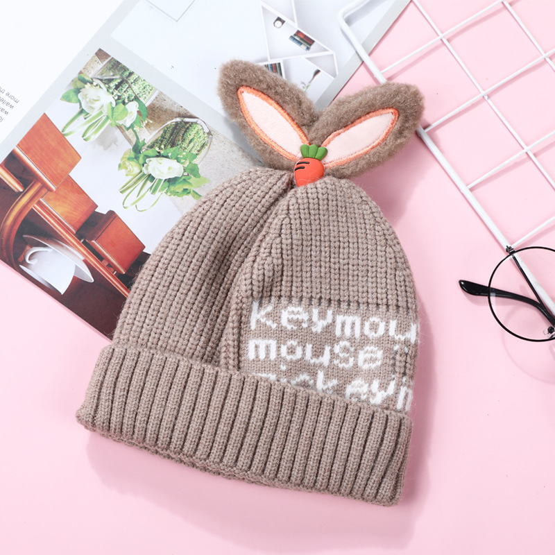 Children's Woolen Cap Autumn and Winter Keep Baby Warm Knitted Hat Cute Rabbit Ears Pullover Hat Outdoor Protection Wind-Proof Hat