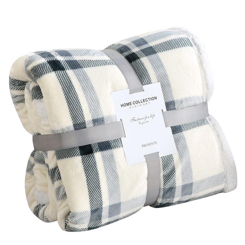 Winter Cross-Border New Flannel Double-Layer Lambswool Blanket Plaid Series Thickened Composite Milk Fiber Sofa Blanket