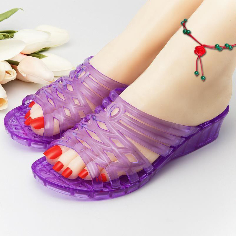 Crystal Sandals Women's Mid Heel Transparent Women's Summer Plastic Outdoor Slippers Home Wedge Platform Bathroom Sandals