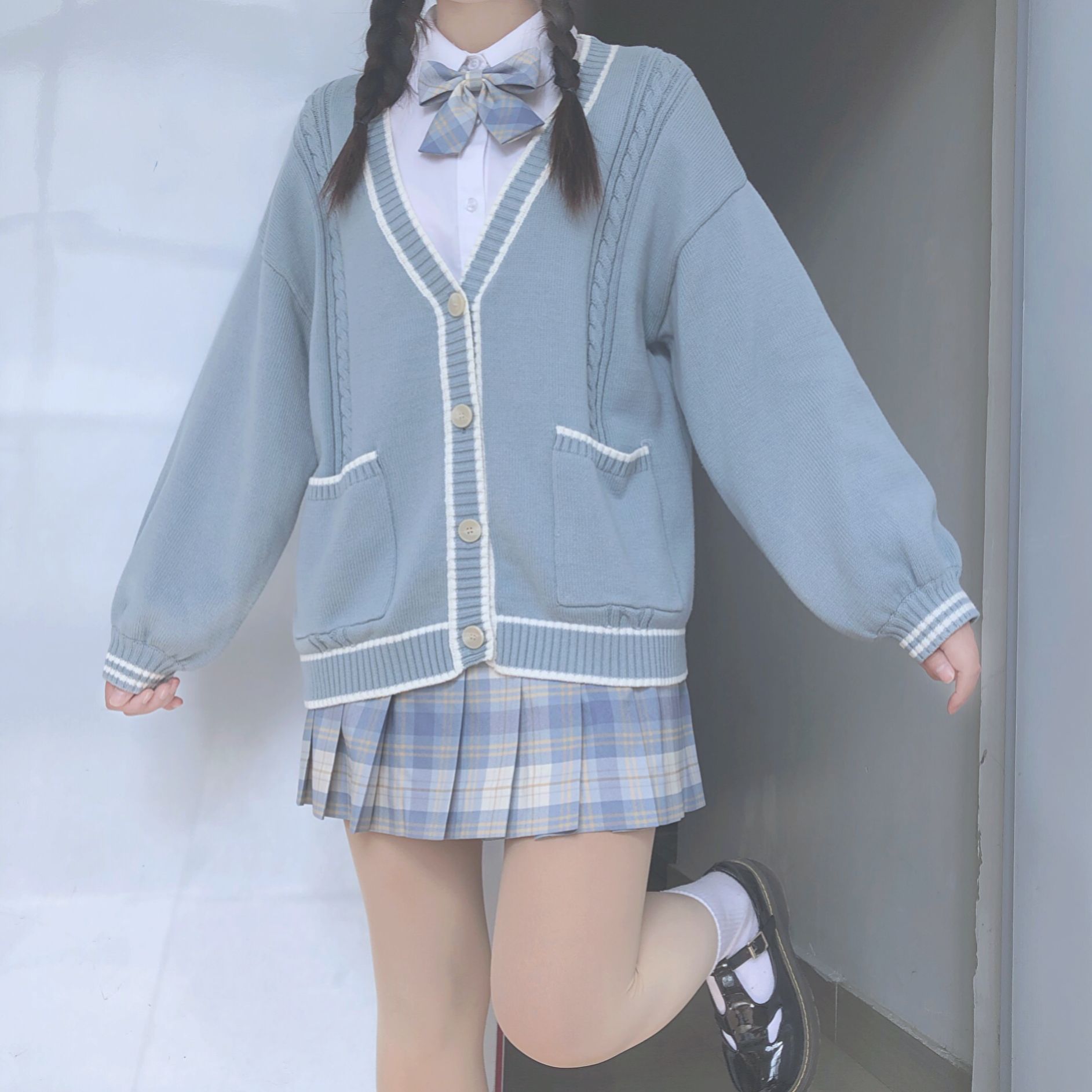 现货jk开衫 毛衣女装纯棉多色慵懒风长袖宽松薄款 针织开衫外套