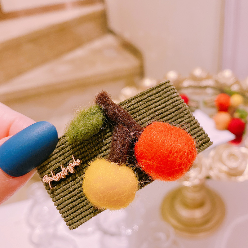 ho285a04森系ins少女彩色立体羊毛毡水果发夹侧边夹发卡发饰头饰