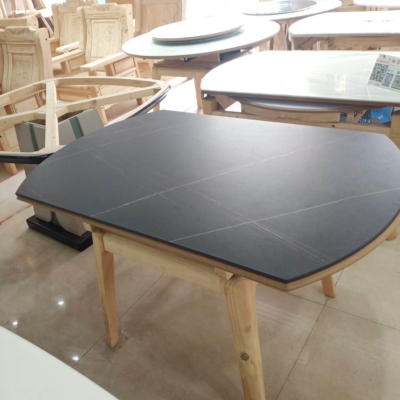 厂家直销长方形跳台白茬小户型餐桌白坯大理石简约黑色桌子白胚