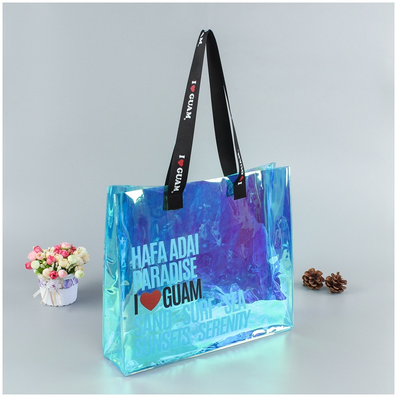 工厂直销定制镭射手提袋 炫彩pvc手提礼品透明塑料袋可印刷logo