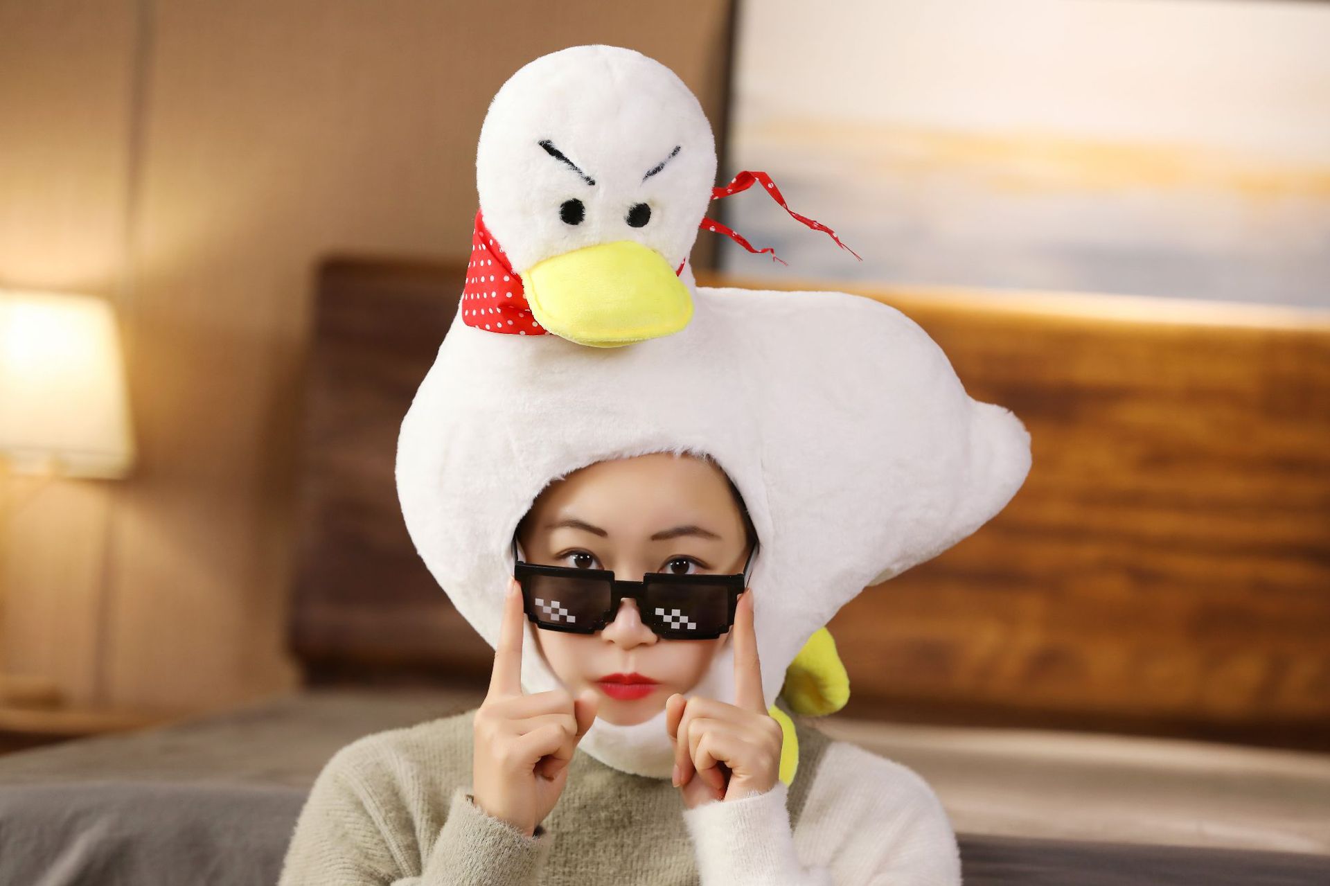 批发软妹毛绒 沙雕鸭子头套帽子 ins风拍照道具 写真道具影楼道具