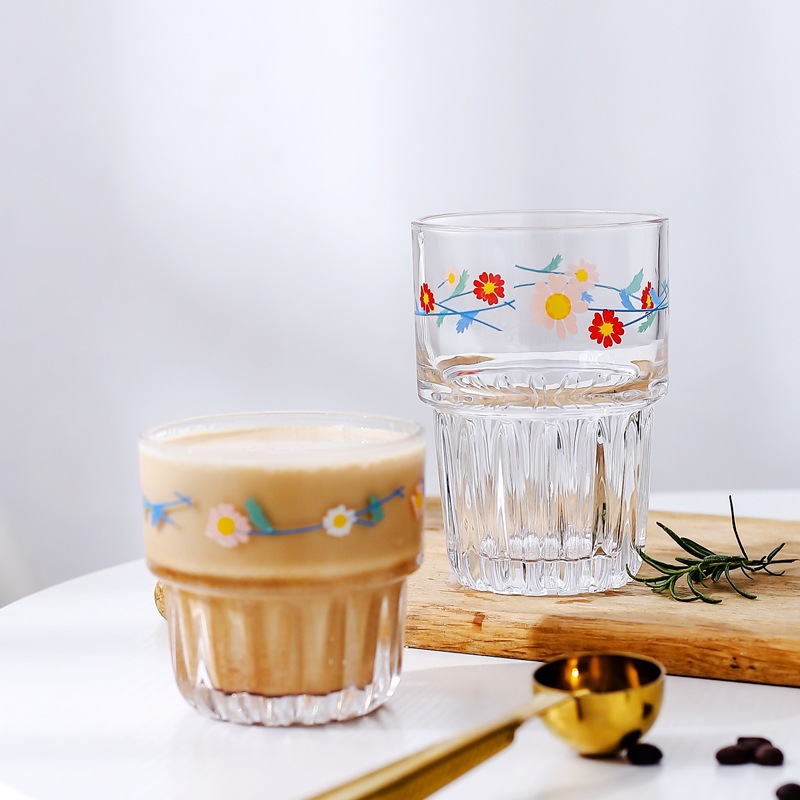 Thermal Transfer Printing Japanese and Korean Ins Style Daisy Glass Iced Coffee Cup Juice Cola Milky Tea Cup Stackable Water Cup