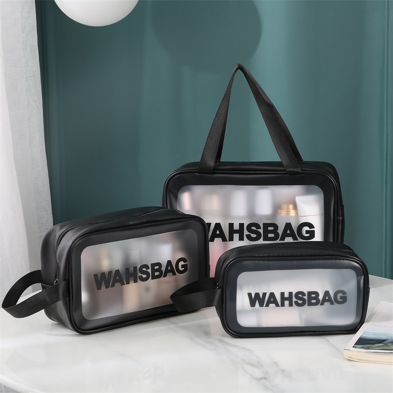 Transparent Cosmetic Bag Pvc Wash Bag Three-Piece Translucent Pu Frosted Bath Swimming Storage Bag Large Capacity Female