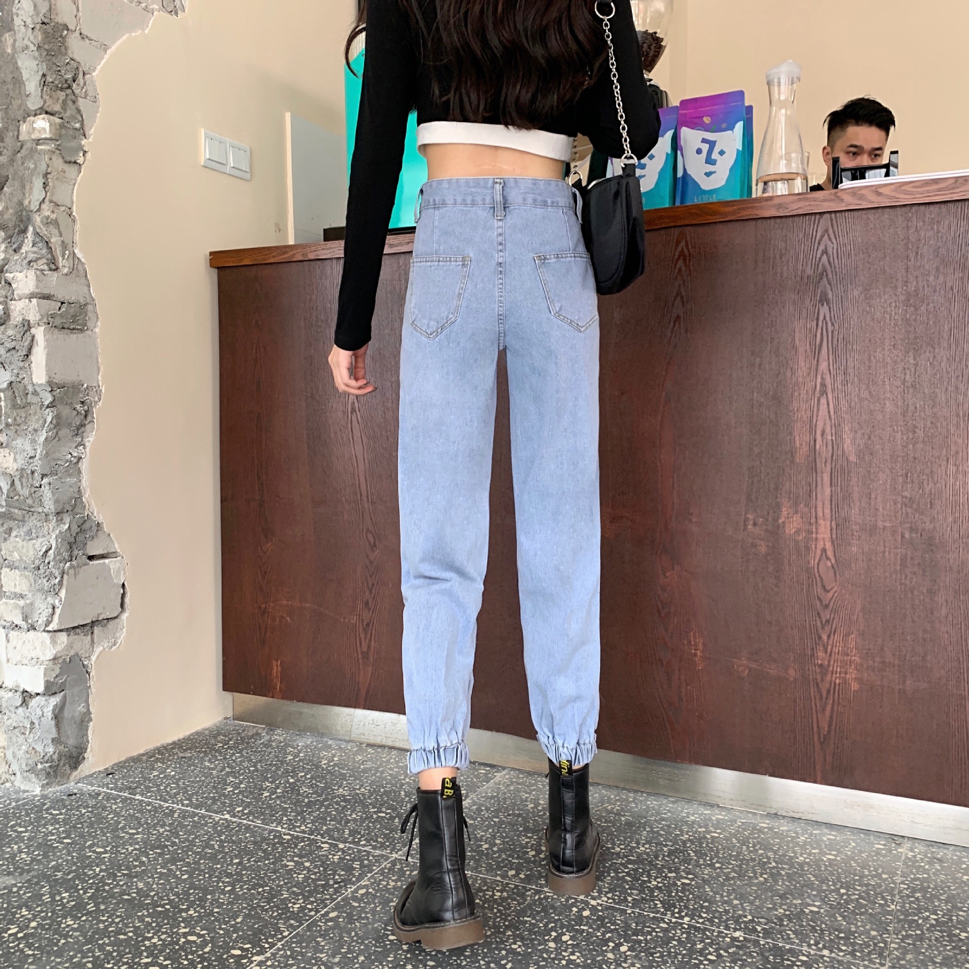 2020秋季韩版网红老爹裤女高腰萝卜裤显瘦牛仔裤女宽松九分哈伦裤