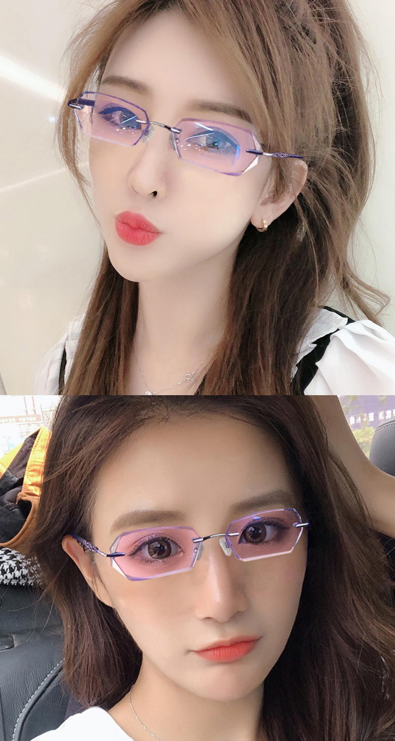 超轻时尚优雅老花眼镜女抗辐射疲劳无框钻石切边防蓝光老光镜高清