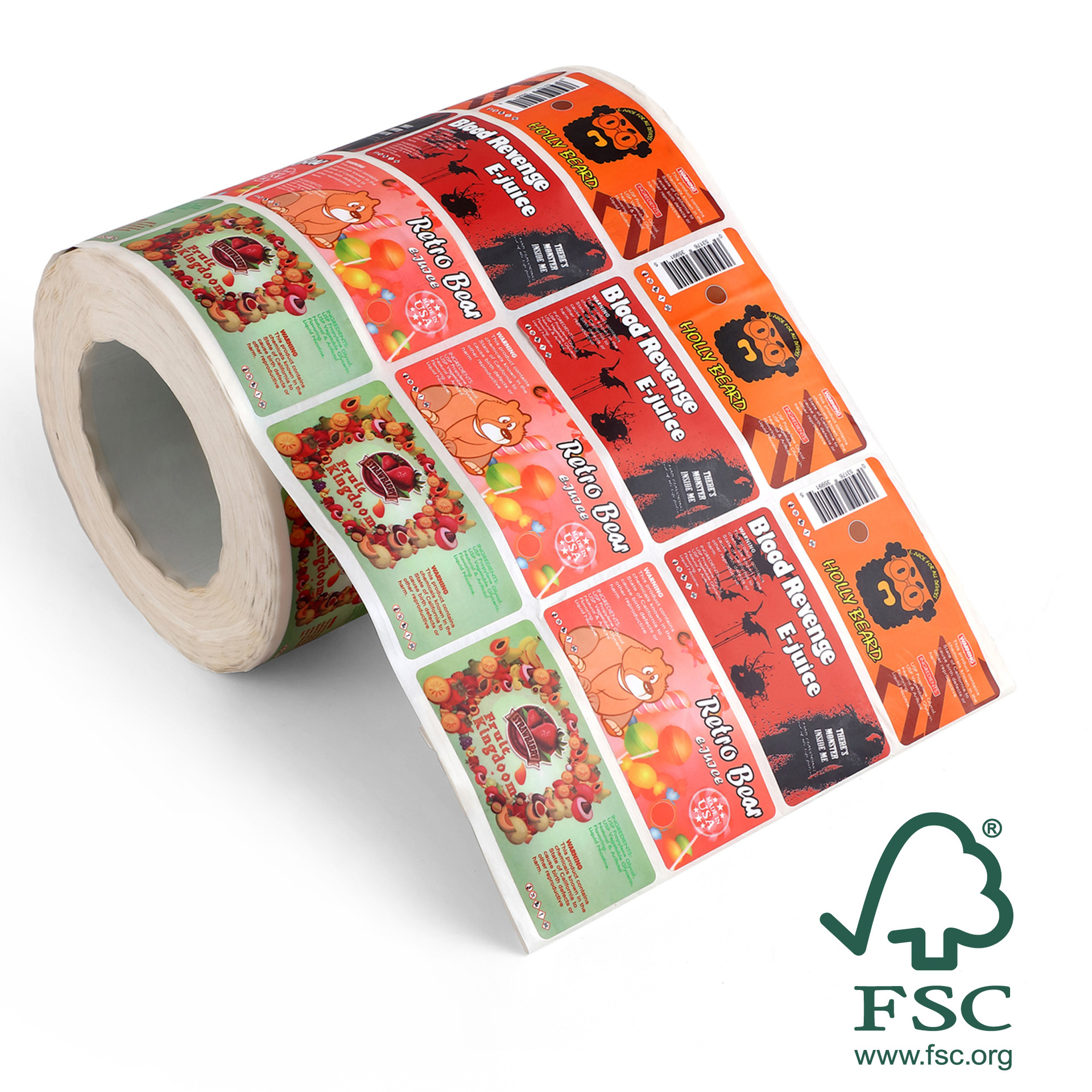 fsc森林认证水果彩色贴纸二维码标签瓶贴卷装强粘可移透明贴纸