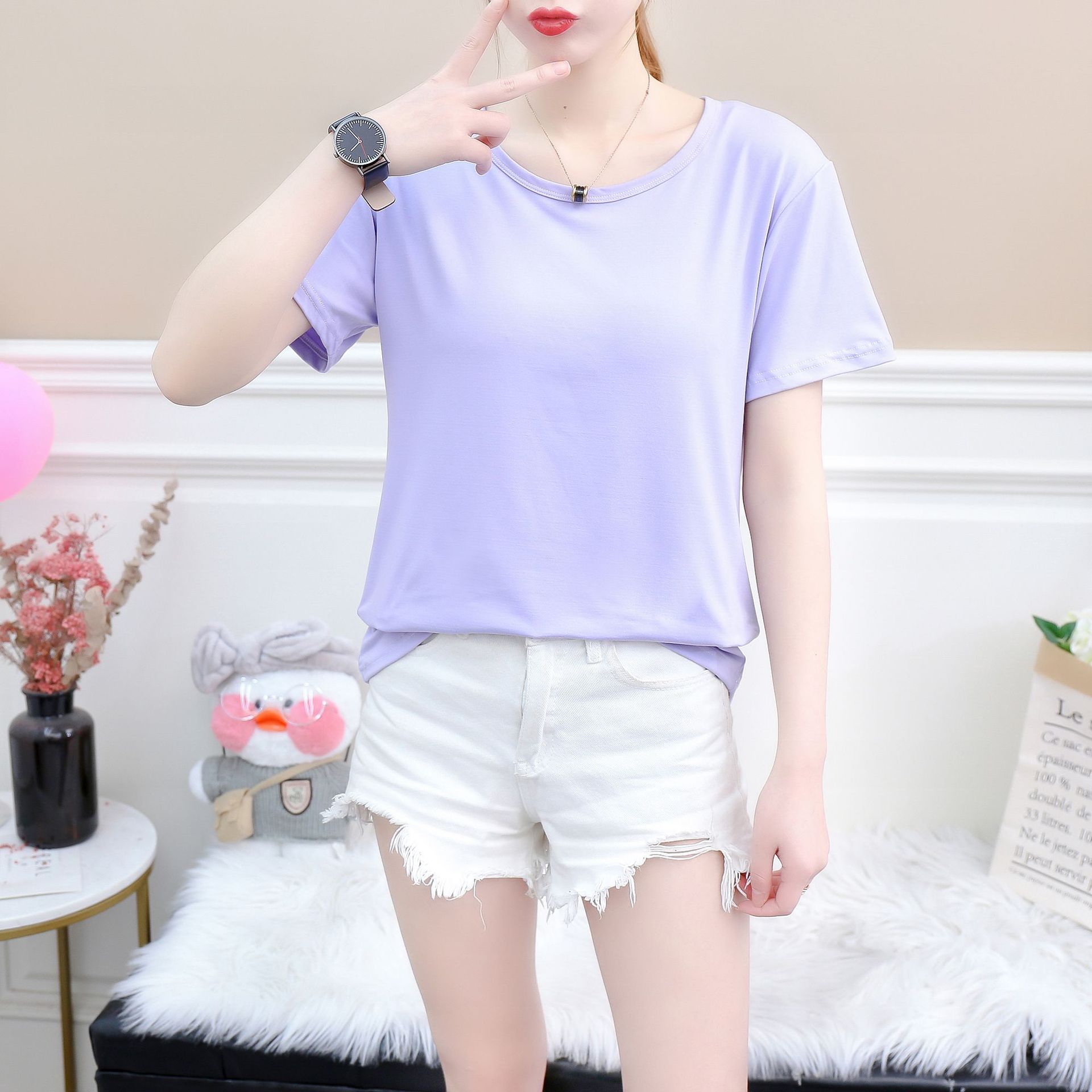 2022 Summer Men's and Women's New Pure White T Loose Casual Short-Sleeved Bottoming Shirt Activity Business Attire Light Board T-shirt Women's Clothing