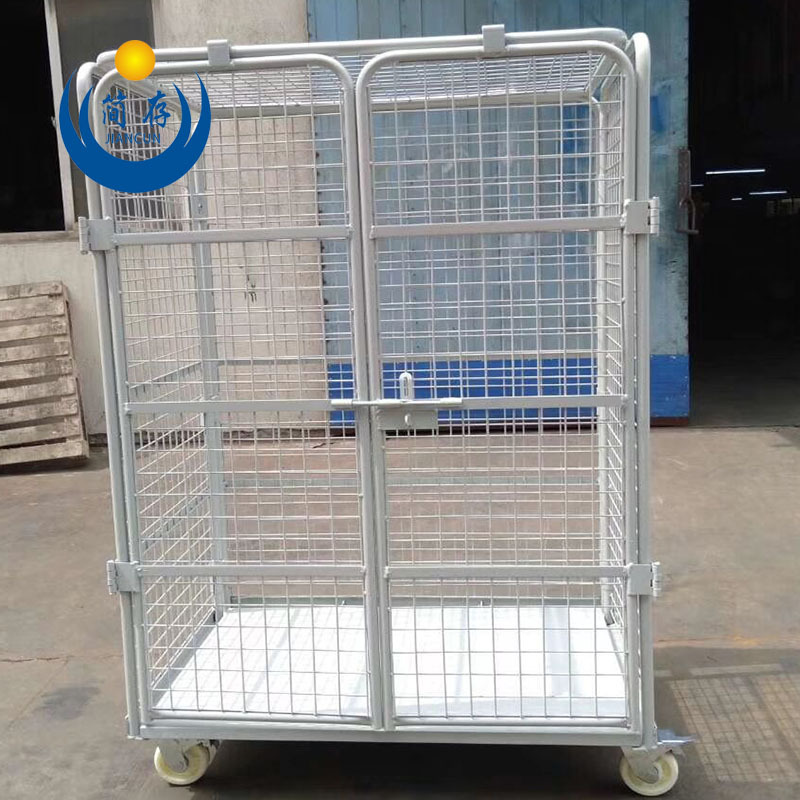 定制物流台车网格物流笼车双门带顶盖封闭笼车移动载货多层可折叠