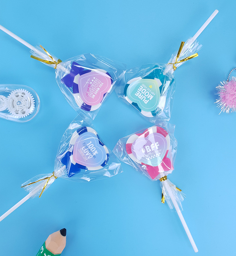 深圳工厂直销来图定制小学生创意卡通儿童环保pvc棒棒糖橡皮擦