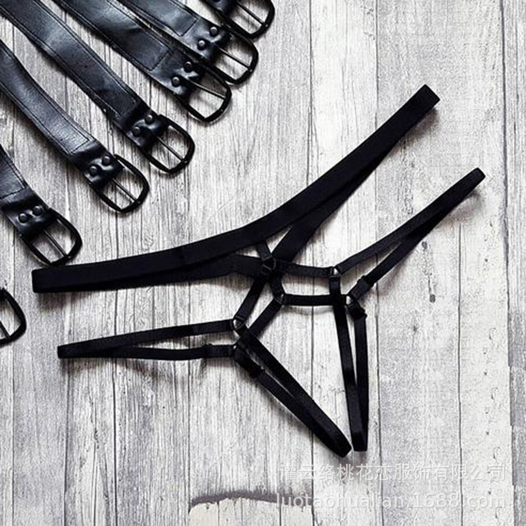 跨境销售 欧美开档肩带内裤女士透明美臀系带丁t字裤大码胖mm