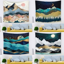 亚马逊/ebay热卖挂毯日落太阳山水风景挂布插画背景布客厅壁毯